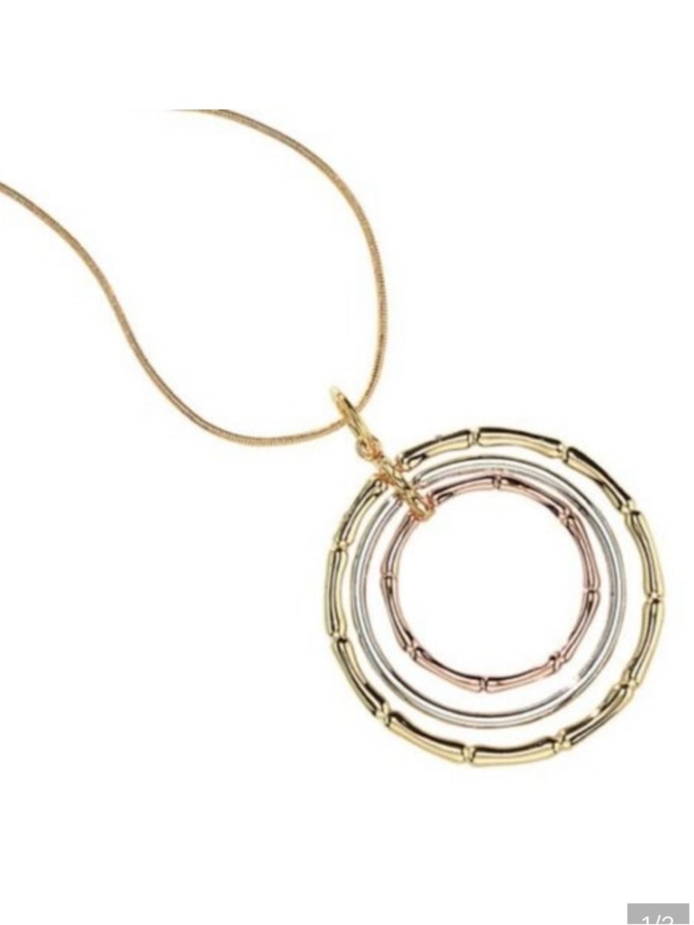 Tri-Tone Circle Pendant Necklace - Gold, Silver & Rose Park Lane